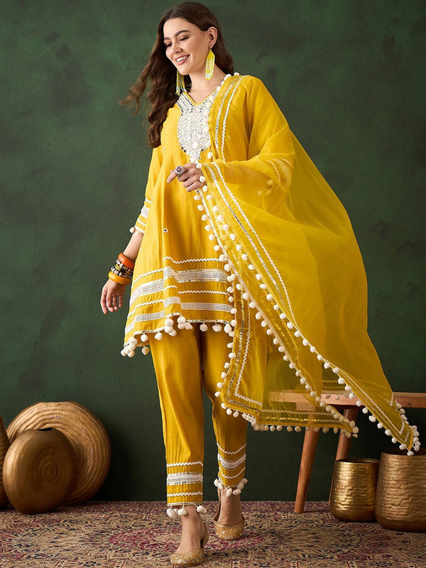 Paisley Embroidered  Anarkali Kurta & Trousers With Dupatta