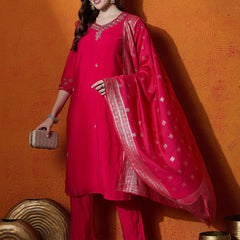 Floral Embroidered Kurta With Trousers And Dupatta