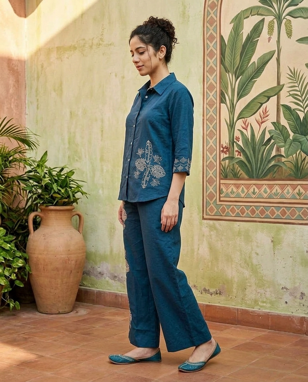 Floral Embroidered Tunic With & Trousers