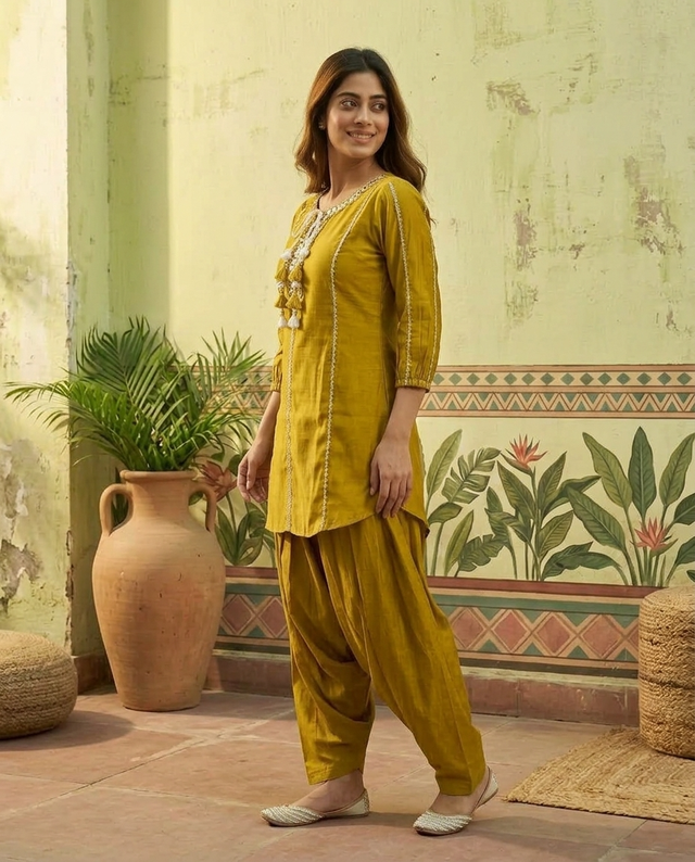 Floral Embroidered Tunic With & Farsi Salwar