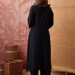 Black Floral Embroidered  A-Line Kurta With Trouser Kurta Set