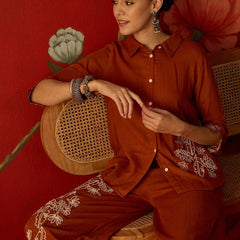 Floral Embroidered Tunic With & Trousers