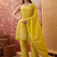 Parrot Green Gota Work  Shoulder Straps Straight Kurta With Trouser Kurta Set