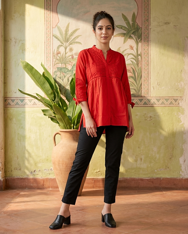 Ethnic Motifs Yoke Design Pure Cotton Short Kurti