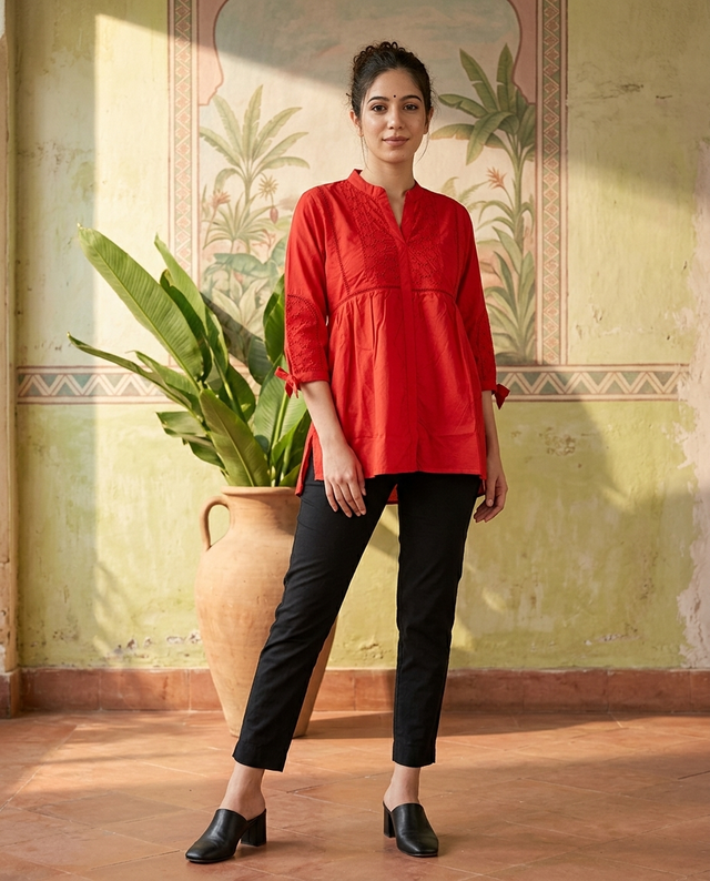 Ethnic Motifs Yoke Design Pure Cotton Short Kurti