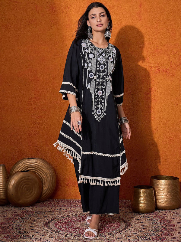 Floral Embroidered Regular A-Line Kurta with Palazzo