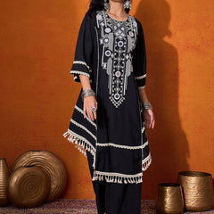 Floral Embroidered Regular Mirror Work A-Line Kurta with Palazzo