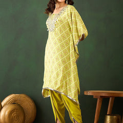 Bandhani Printed Gotta Patti Asymmetric Kaftan With Dhoti Pant
