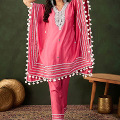 Geometric Embroidered & Mirror Work Kaftan Kurta With Trouser