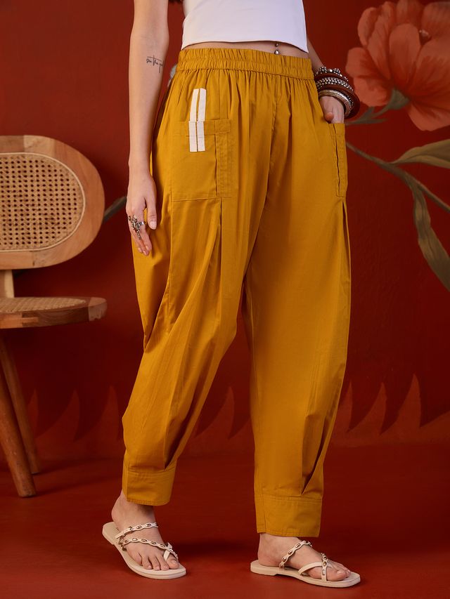 Women’s Solid Pleated Harem Cotton Trouser
