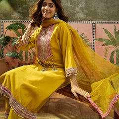 Floral Embroidered Straighte Kurta With Trouser & Dupatta  Kurta Set