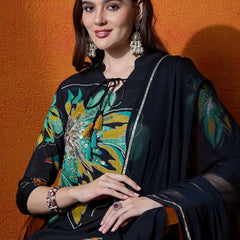 Floral Embroidered Sequinned Kurta With Trouser And Dupatta