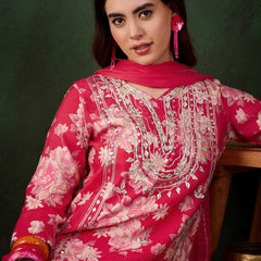 Floral Embroidered Round Neck Kurta With Dhoti Pants And Dupatta