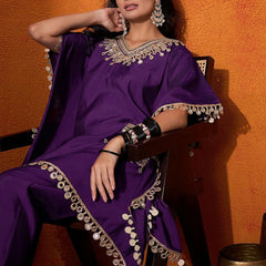 Ethnic Motifs Yoke Design Embroidered Kaftan Kurta & Trousers