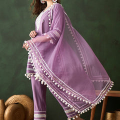 Embroidered Anarkali Kurta & Trousers With Dupatta