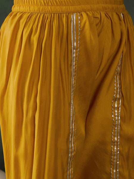 Yellow Floral Printed Gotta Patti Sweetheart Neck Kurta With Dhoti Pants & Dupatta