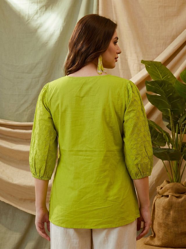 Ethnic Motifs Yoke Design Pure Cotton Short Kurti