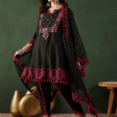 Floral Printed Mirror Work Pure Cotton Kurta With Dhoti Pant & Dupatta