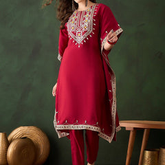 Geometric Embroidered & Mirror Work Kaftan Kurta With Trouser