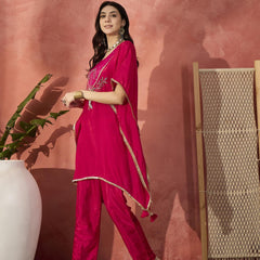 Floral Embroidered Round Neck Kaftan Kurta Set