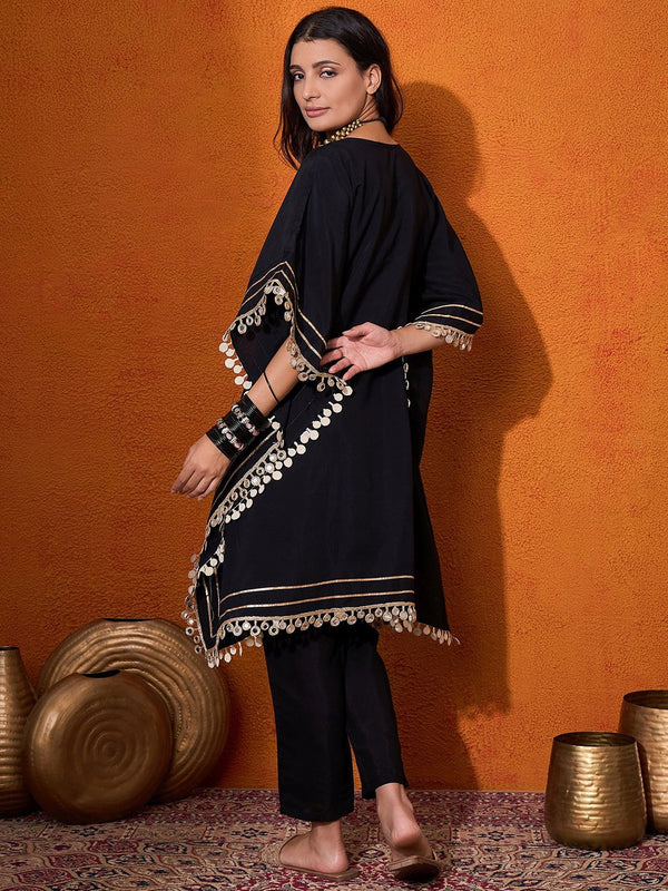 Black Embroidered Kaftan Kurta With Trouser