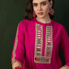 Embellished Mirror Work Tunic With Dhoti Pant Co-Ords