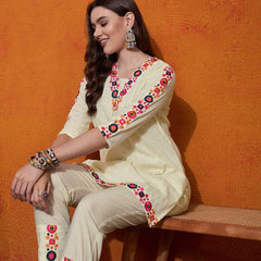 Abstract Embroidered Pure Cotton Top With Trouser Co-Ords