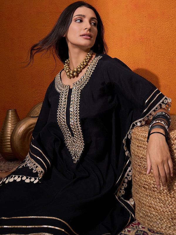 Black Embroidered Kaftan Kurta With Trouser