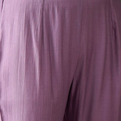 Purple Floral Embroidered Mirror Work A-Line Kurta With Trousers & Dupatta