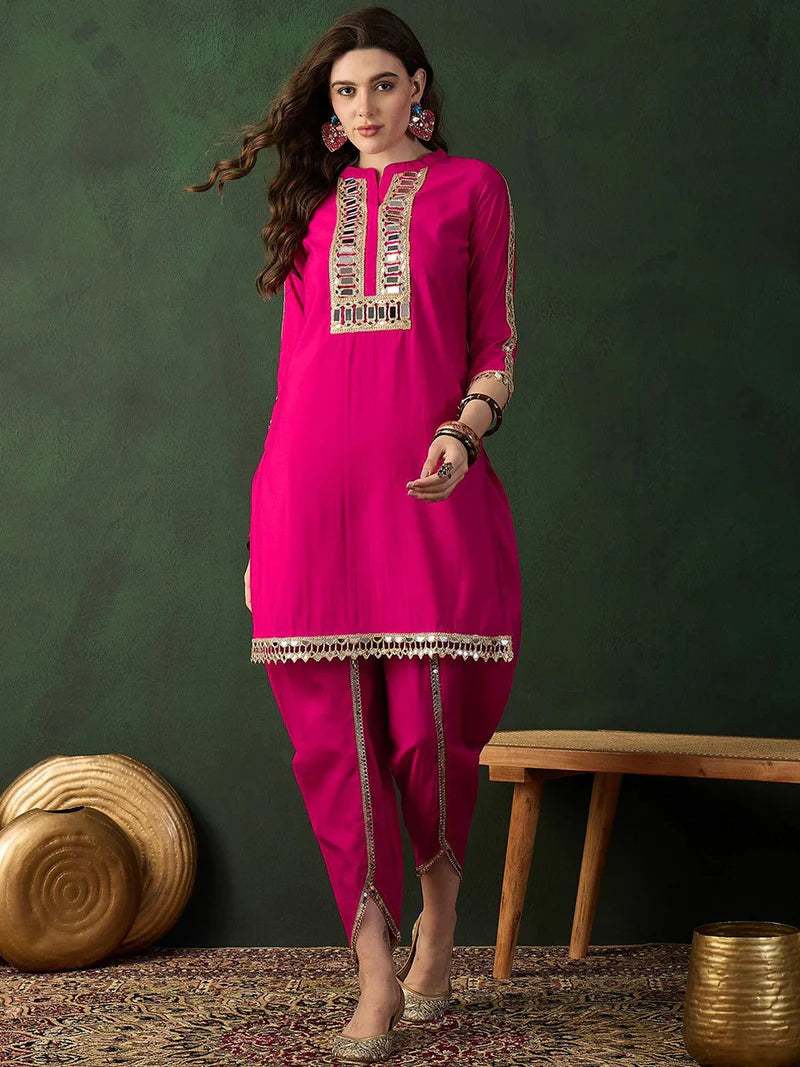 Embellished Mirror Work Tunic With Dhoti Pant Co-Ords
