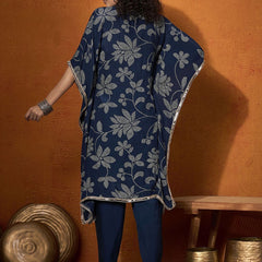 Floral Embroidered Regular Mirror Work Kaftan Kurta with Dhoti Pants