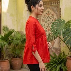 Ethnic Motifs Yoke Design Pure Cotton Short Kurti