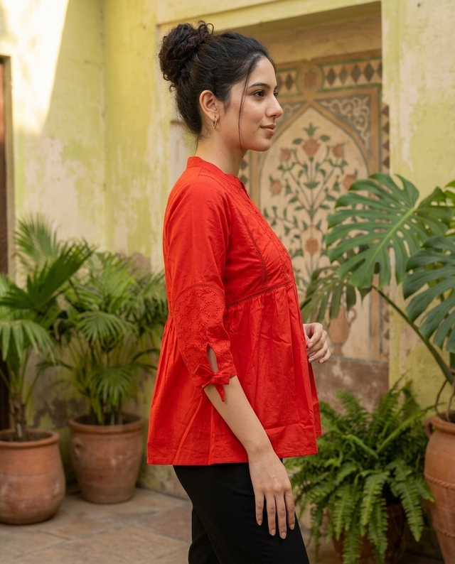 Ethnic Motifs Yoke Design Pure Cotton Short Kurti