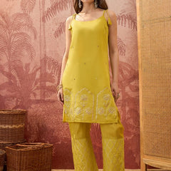 Parrot Green Gota Work  Shoulder Straps Straight Kurta With Trouser Kurta Set