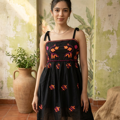 Floral Embroidered Thread Work A-Line Midi Dresss