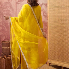 Floral Embroidered & Sequinned Straight Kurta With Trouser & Dupatta Kurta Set