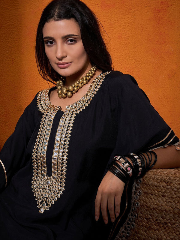Black Embroidered Kaftan Kurta With Trouser