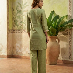 Floral Embroidered & Mirror Work Tunic With & Trouser