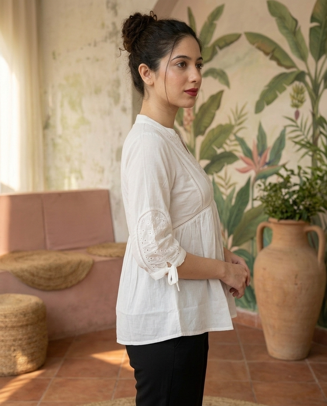 Ethnic Motifs Yoke Design Pure Cotton Short Kurti