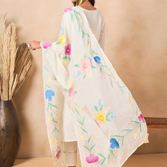 Floral Embroidered Pure Cotton Kurta With Trousers And Dupatta