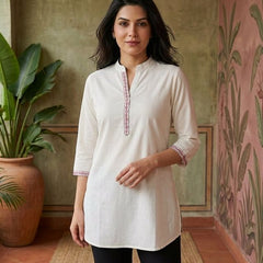 Black Floral Embroidered Straight Short Kurti