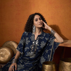 Floral Embroidered Regular Mirror Work Kaftan Kurta with Dhoti Pants