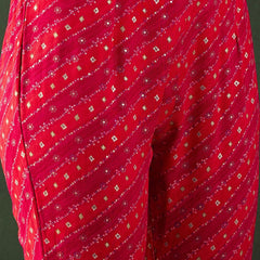 Red Bandhani Printed Regular Mirror Work Kaftan Kurta With Trouser