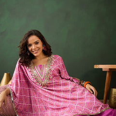 Bandhani Printed Gotta Patti Asymmetric Kaftan With Dhoti Pant