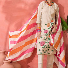 Off white Floral Embroidered Pure Cotton Kurta With Trouser And Dupatta