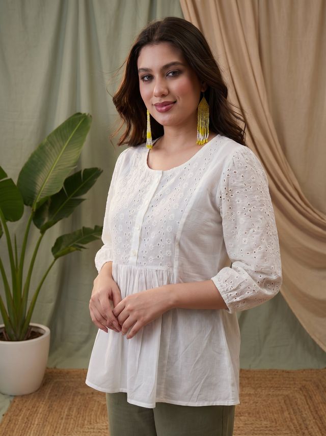 Ethnic Motifs Yoke Design Pure Cotton Short Kurti