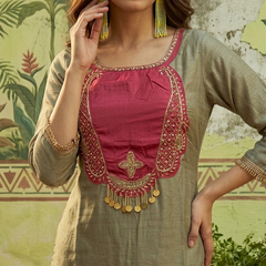 Floral Embroidered & Mirror Work Tunic With & Trouser