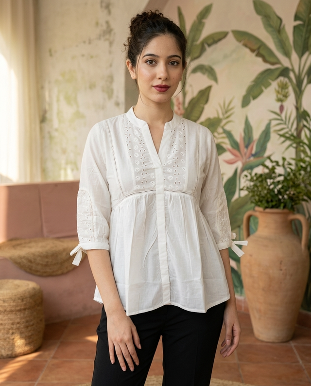 Ethnic Motifs Yoke Design Pure Cotton Short Kurti