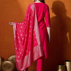 Floral Embroidered Kurta With Trousers And Dupatta