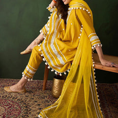 Embroidered Anarkali Kurta & Trousers With Dupatta
